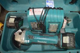 Makita 18v cordless angle grinder c/w 2 batteries, charger & carry case A558010