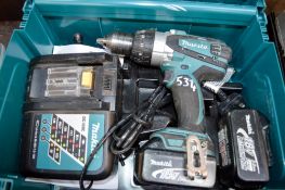 Makita 18v cordless drill c/w 2 batteries, charger & carry case E0011544