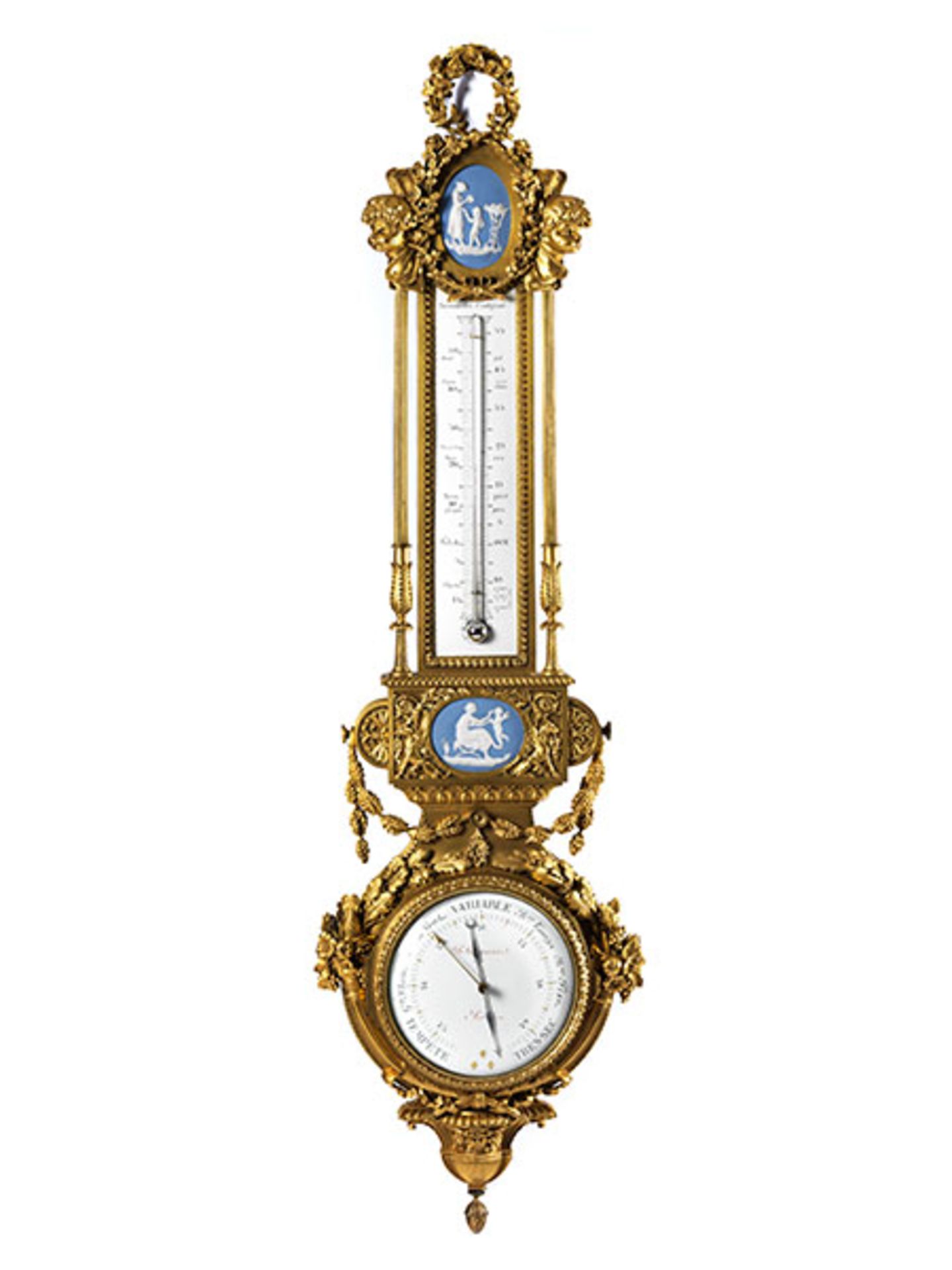 Prächtiges Paar Instrumentarien: Barometer mit Thermometer und Uhr mit Thermometer Höhe: je ca. 91 - Bild 2 aus 12