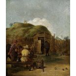 Adriaen van Ostade oder Adriaen Brouwers, Nachfolge KEGLER AN DER DÜNE Öl auf Eichenholz. 26,5 x