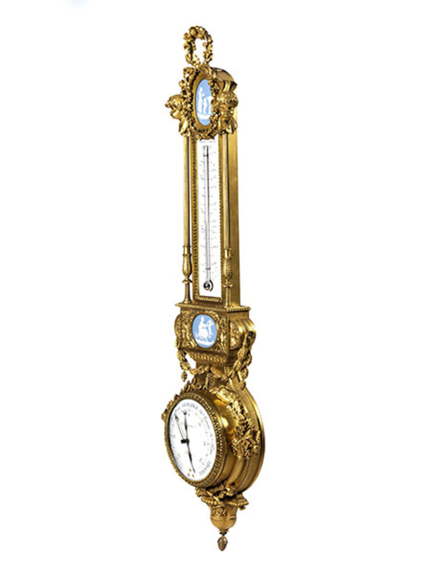 Prächtiges Paar Instrumentarien: Barometer mit Thermometer und Uhr mit Thermometer Höhe: je ca. 91 - Bild 4 aus 12