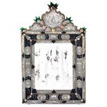 Murano-Glasspiegel mit Blütendekor 148,5 x 92 cm. Murano. Die hochrechteckige Spiegelfläche mit