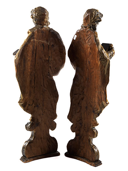 Paar heiligen Figuren Höhe: max. ca. 82 cm. Holz, geschnitzt und gefasst, partiell vergoldet. Rest., - Image 2 of 3
