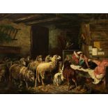 Maler des 19. Jahrhunderts EIN NICKERCHEN IM SCHAFSTALL Öl auf Leinwand. 95 x 123 cm. (1130223)
