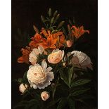 Deutscher Maler um 1830 BLUMENSTILLLEBEN Öl auf Leinwand. Doubliert. 56 x 44 cm. Rechts unten