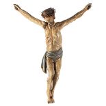 Großer Corpus Christi Höhe: 118 cm. Mitte 17. Jahrhundert. Holz, geschnitzt, gefasst und an den