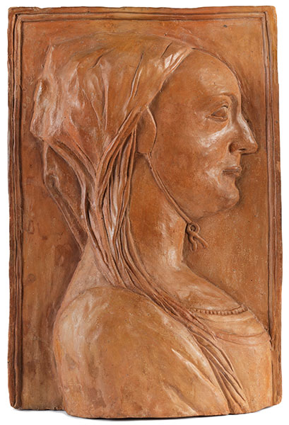 Gregorio di Lorenzo, 1436 Florenz "" ca.1504 Forl PROFIL EINER DAME 44,5 x 30 x 9 cm. Ca. 1490-1500.