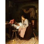 Johann Georg Meyer von Bremen, 1813 Bremen "" 1886 Berlin AM KINDERBETTCHEN Öl auf Leinwand.