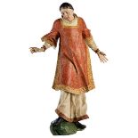 Figur eines Kirchenheiligen Höhe: 54 cm. Wohl Deutschland, 18. Jahrhundert. Holz geschnitzt,