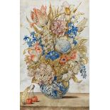 Blumenmaler des 17. Jahrhunderts GROßES BLUMENGEBINDE Tempera auf Pergament. 36 x 22 cm. Im