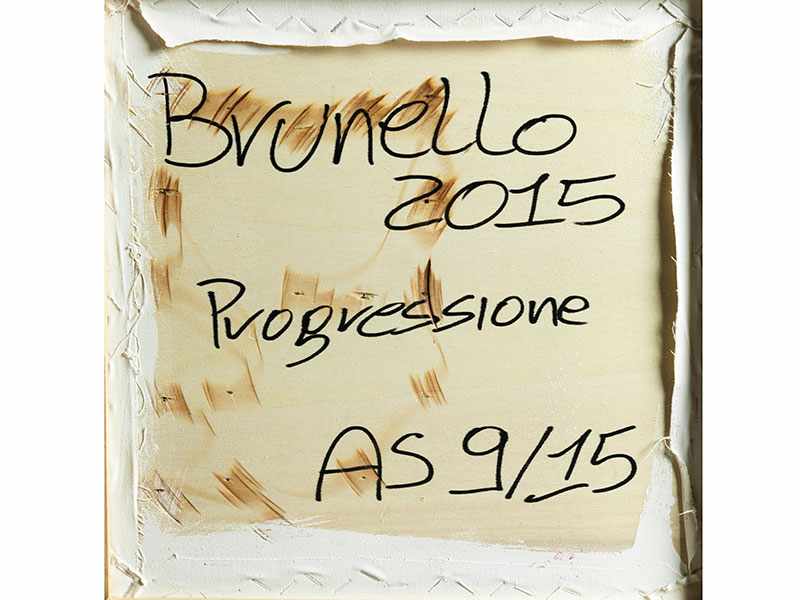 Stefano Brunello, geb. 1960 PROGRESSIONE, 2015 Öl auf Leinwand, auf Holz. 40 x 40 cm. Verso - Image 4 of 5