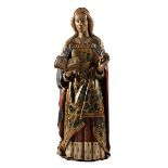 Große Schnitzfigur einer weiblichen Heiligen Höhe: 135 cm. Breite: 50 cm. Kastilien, Spanien, um