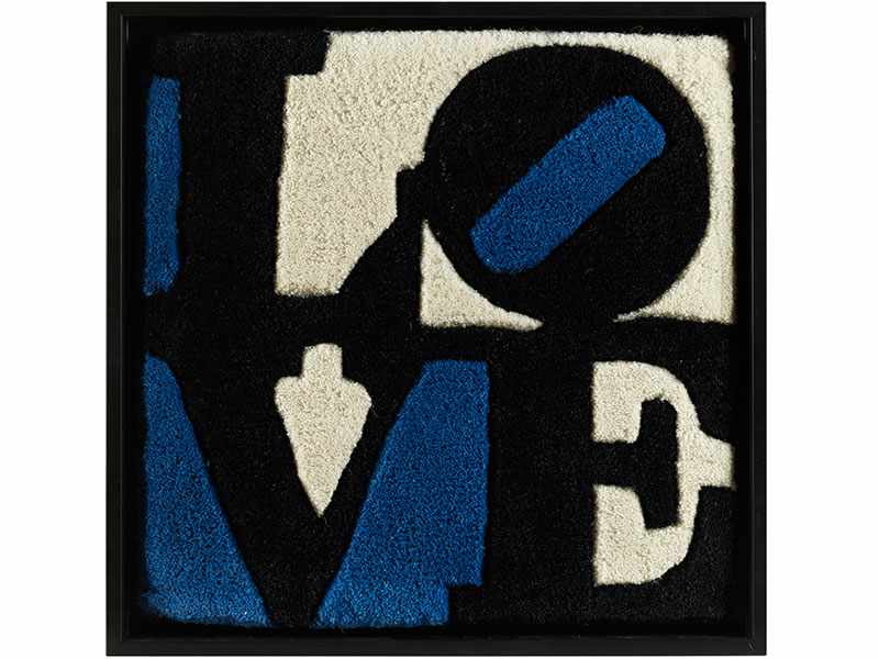 Robert Indiana 41,5 x 41,5 x 3 cm. Rückseitiges Label der Galerie f. 2006. Drei Wollteppiche " - Image 4 of 5