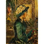 Antonio Mancini, 1852 Albano Laziale "" 1930 Rom JUNGE FRAU MIT BLUMEN Öl auf Leinwand. Doubliert.