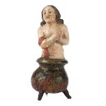 Seltene kleine Schnitzfigur des Heiligen Vitus Höhe: ca. 12,5 cm. Süddeutschland, um 1800. Holz,