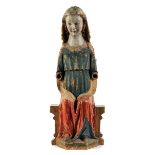 Thronende Madonnenfigur Höhe: 61,5 cm. Breite: 23 cm. Tiefe: 15 cm. Rheinisch, 14. Jahrhundert.