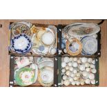 Four boxes of assorted ceramics, including whistling mugs, Coalport, Spode,