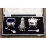 A Mappin and Webb boxed condiment set, Birmingham 1961, silver hallmarks,