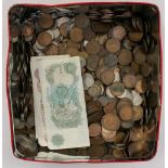 Rover tin (biscuit tin) containing coins £1-note and 8 x 10 shilling notes