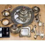 A collection of EPNS and plated items to include Guernsey can cream jug/sugar bowl and stand,