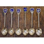 A set of six silver and enamelled Indian souvenir teaspoons (6)