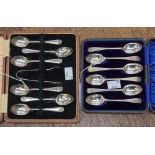 Two cased sets of silver tea-spoons, one including nips, one set Sheffield 1894, weighing approx 2.