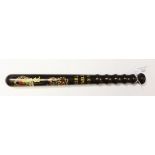 A Presentation painted wooden truncheon, painted in polychrome with Crown above G.