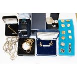 Collection of cufflinks, plated watches, sleeve keepers,