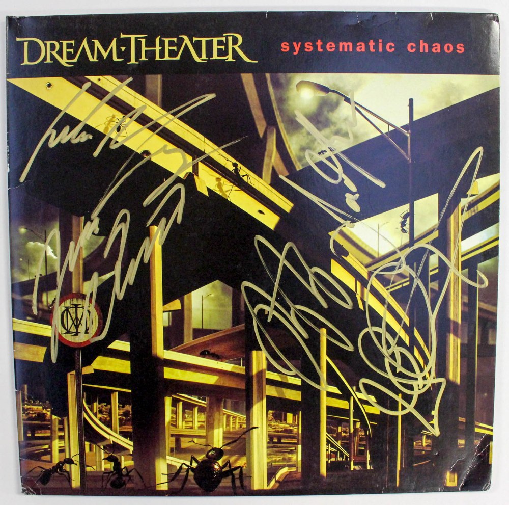 Dream Theatre 'Systematic Chaos' vinyl record LP fully autographed on front