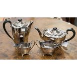 George V silver four piece tea set, all pieces by William Suckling Ltd,