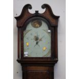 A George III oak and mahogany cased longcase clock, the dial inscribed indistinctly,