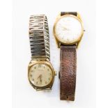 A gentlemen's side wind rolled gold Rotary wristwatch circa 1930/40 with later expanding bracelet;