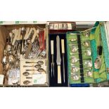 A box of EPNS Community plate flatware, with cased Walker and Hall soup spoons,