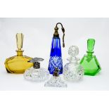 Six glass perfume bottles including Art Deco, flash glass,