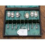 A cased set of silver teaspoons, maker A.J.