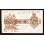 Banknote Treasury One Pound Warren Fisher issue February 1923 series M1/4 522372, centre fold,