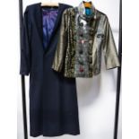 A navy crepe and polyester swing coat by Wallis (1980s) together with a designer label Quese penga