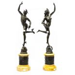 A pair of bronze figures of Mercury and Venus after Giambolgia with Vienna marble bases