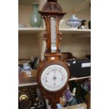 Victorian carved oak barometer