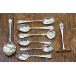 Six assorted silver spoons with Sheffield, London and Birmingham hallmarks,