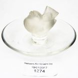 A Lalique dish with frosted bird finial