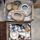 Two boxes of assorted Wedgwood, Goss, Oriental lamp bases,