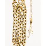 A 9ct gold belcher link chain, together with a 9ct gold initial, a pendant and chain,