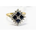 **CLIENT COLLECTED 19/1/17 JMS ***A sapphire and diamond quadrilateral cluster ring,