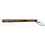 A Victorian painted wood truncheon, painted in polychrome with Crown, V.