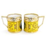 Stephan Nowacki, pair of view painted mugs with scenes of Chatsworth and Haddon Hall,