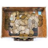 A small leather case of assorted coins