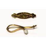 A yellow metal and opal brooch and a late Victorian brooch,