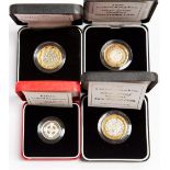 Silver Proof Piedfort Two Pounds 1997, 1998 and 2001, One Pound 1996,