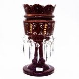 A Bohemian ruby glass lustre vase,